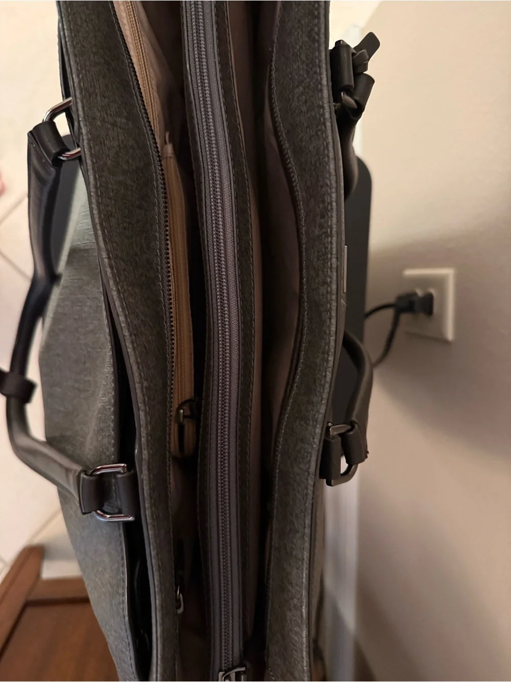 Tumi Dark Brown/Gray Tote Bag with Leather Trim